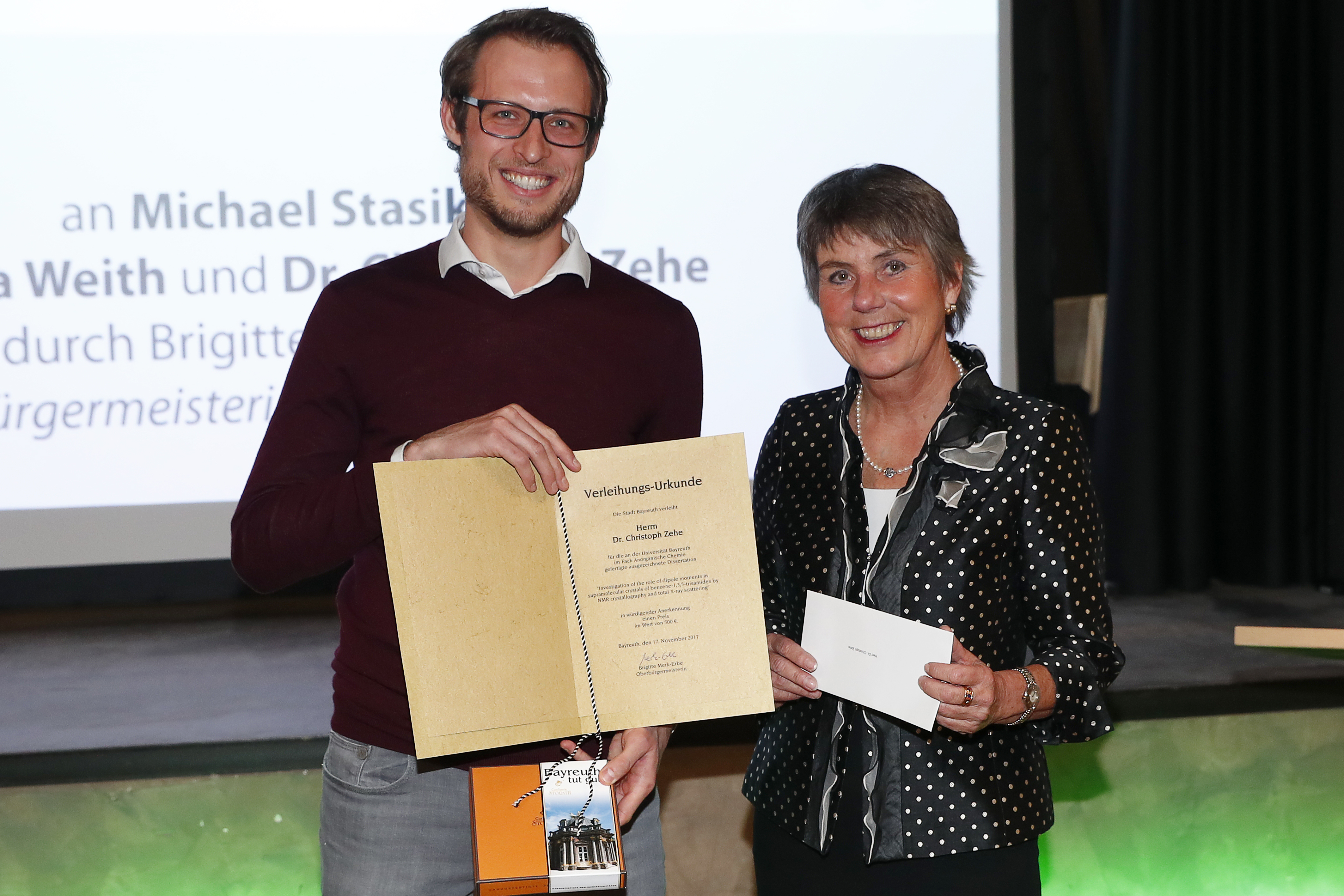 Verleihung des Preises der Stadt Bayreuth an Dr. Christoph Zehe durch Brigitte Merk-Erbe